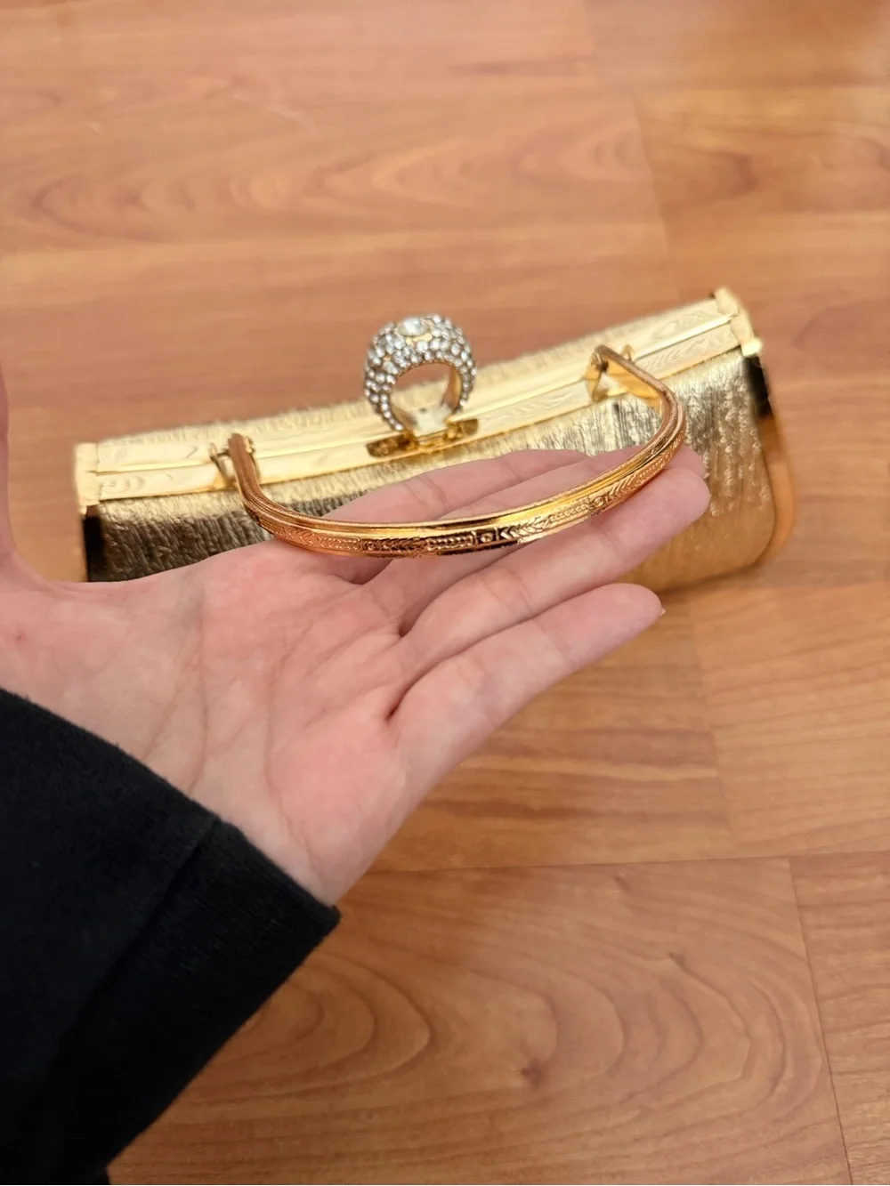 Gold Evening Clutch Handbag with Crystal Accent
